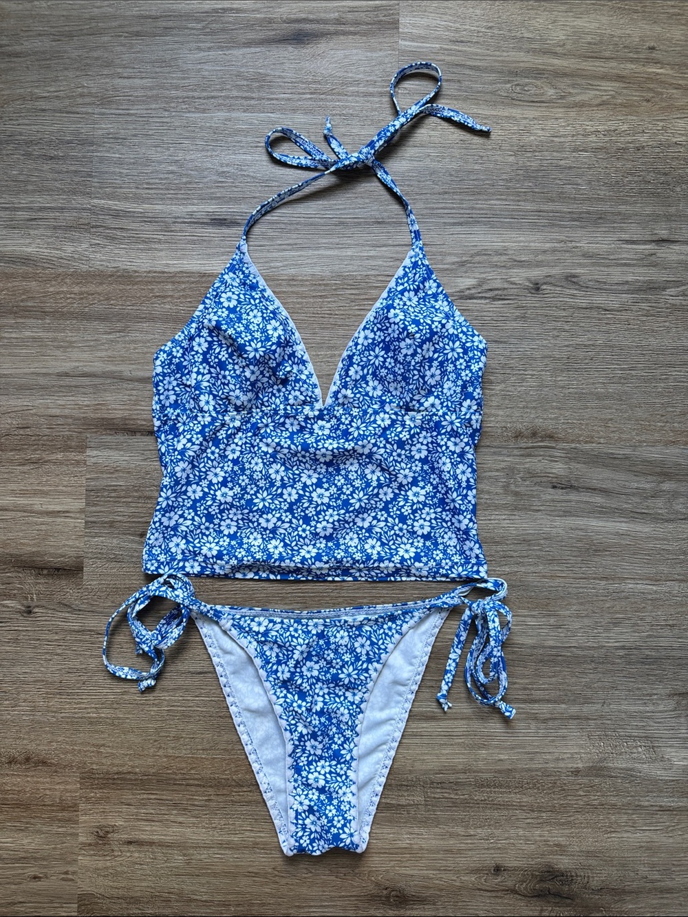 ⭐️ 3 for $15 Blue Floral Halter Tankini Swim Suit